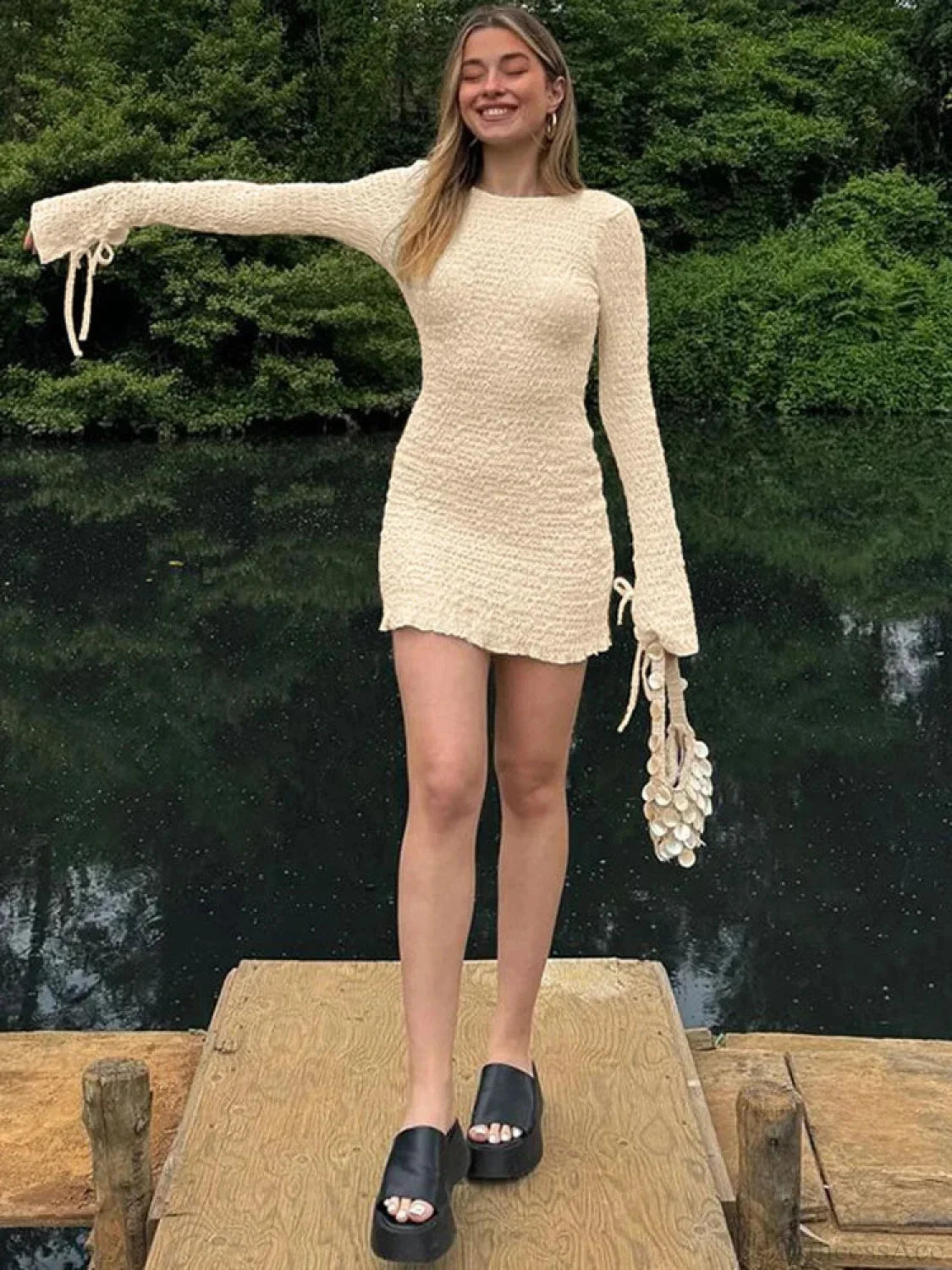 Ruffled Long Sleeve Mini Dress