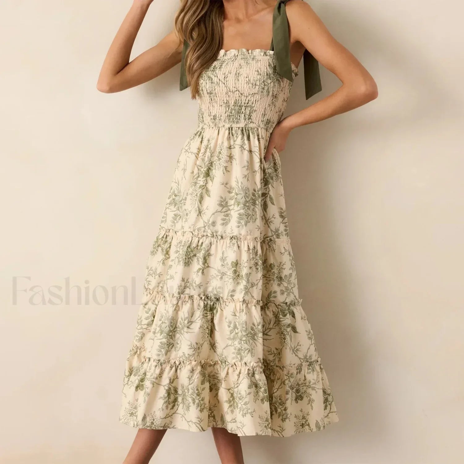 Ruffled Wide-Strap Midi Dress