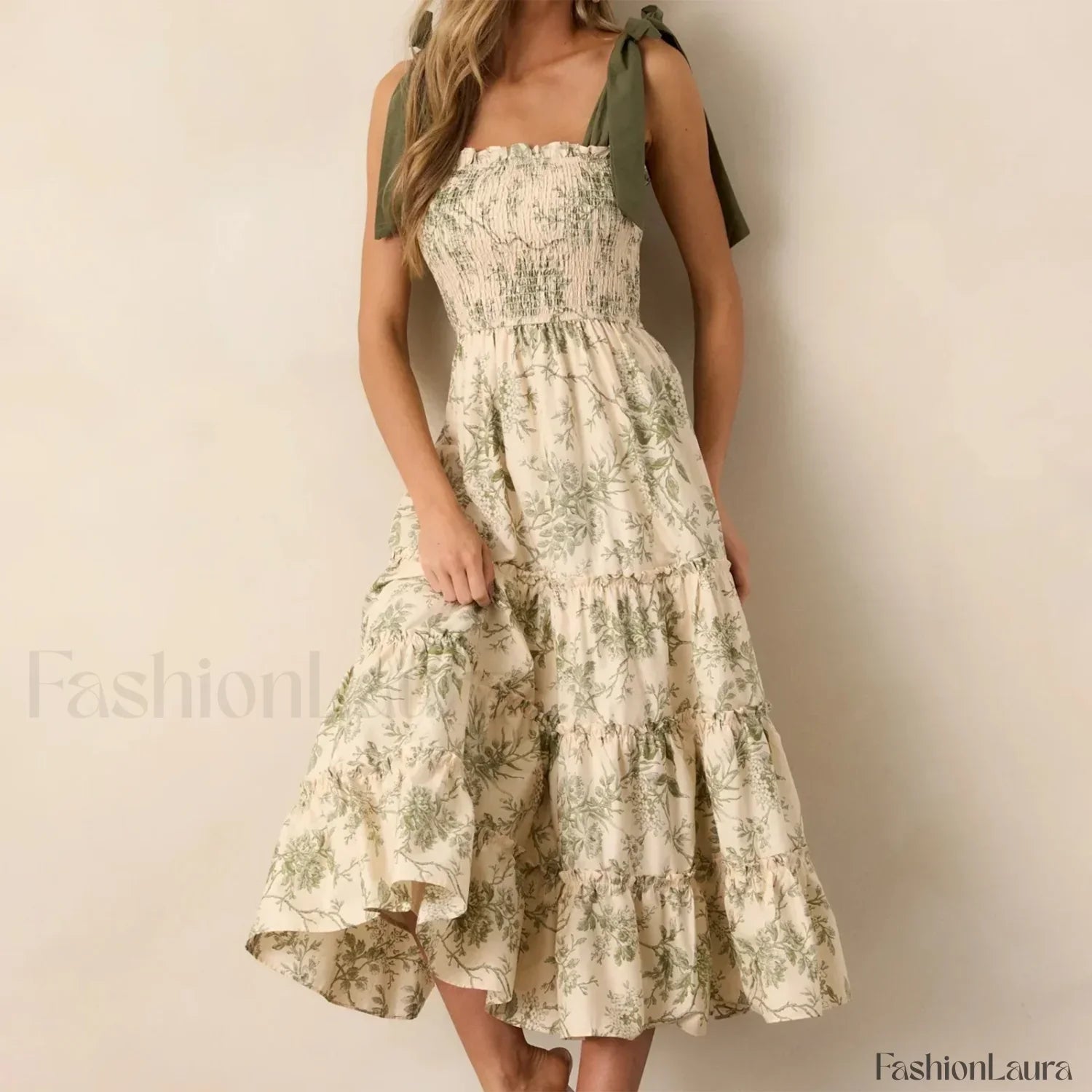 Ruffled Wide-Strap Midi Dress