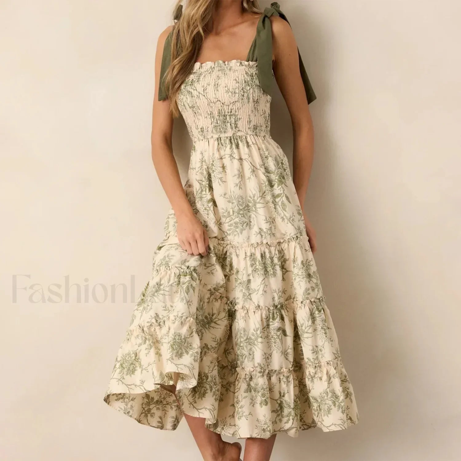 Ruffled Wide-Strap Midi Dress