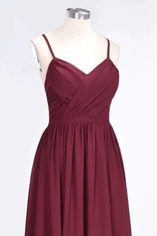 Ruffles Chiffon Spaghetti-Straps V-Neck Sleeveless Floor-Length Bridesmaid Dress (ZD13110)