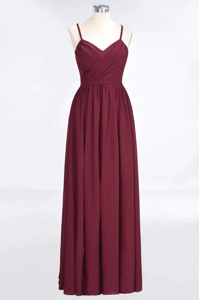 Ruffles Chiffon Spaghetti-Straps V-Neck Sleeveless Floor-Length Bridesmaid Dress by misshow.com