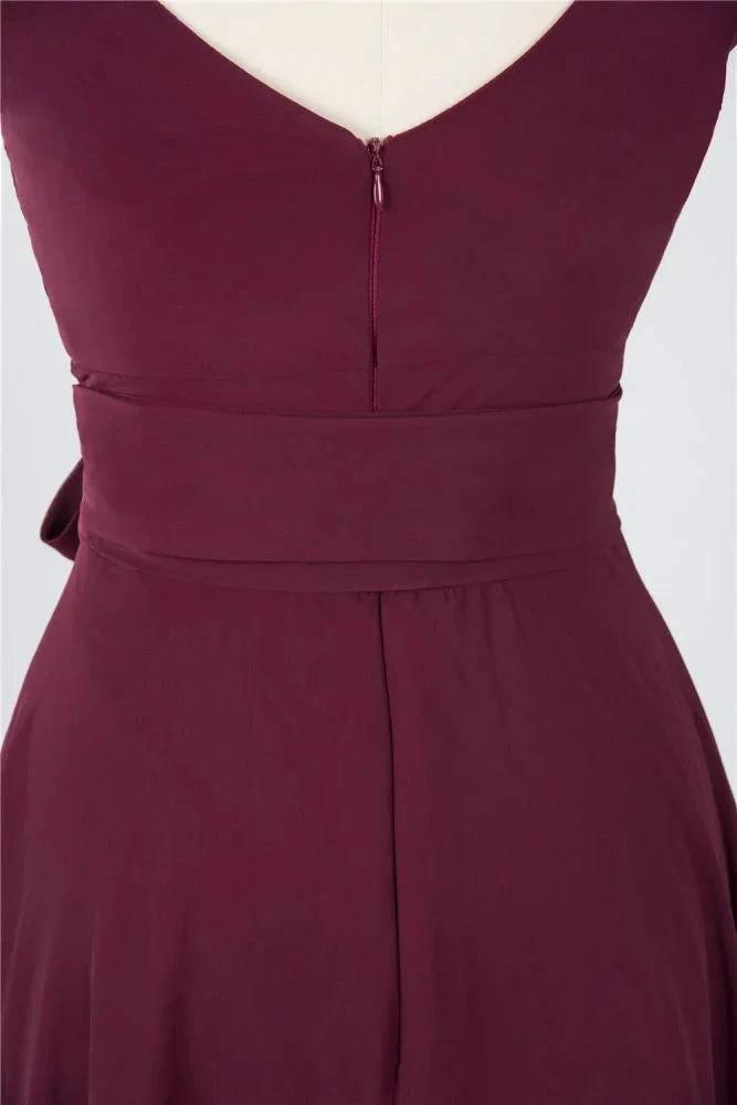 Ruffles Knee-Length Bridesmaid Dress Sleeveless V-Neck Mini Cocktail Party Dress (ZD13109)