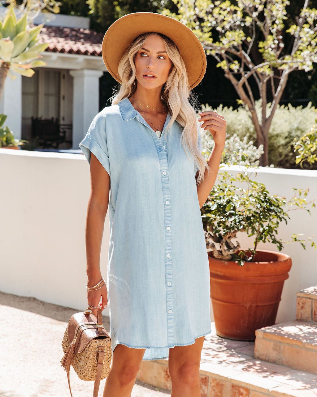 Ryan Chambray Button Down Dress Light Wash