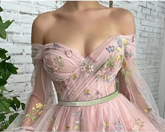 Fairy Ivory Chiffon Prom Dress A-Line Sweetheart Off The Shoulder Ankle Length High Slit Evening Dress robes de soirée