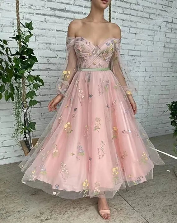 Fairy Ivory Chiffon Prom Dress A-Line Sweetheart Off The Shoulder Ankle Length High Slit Evening Dress robes de soirée