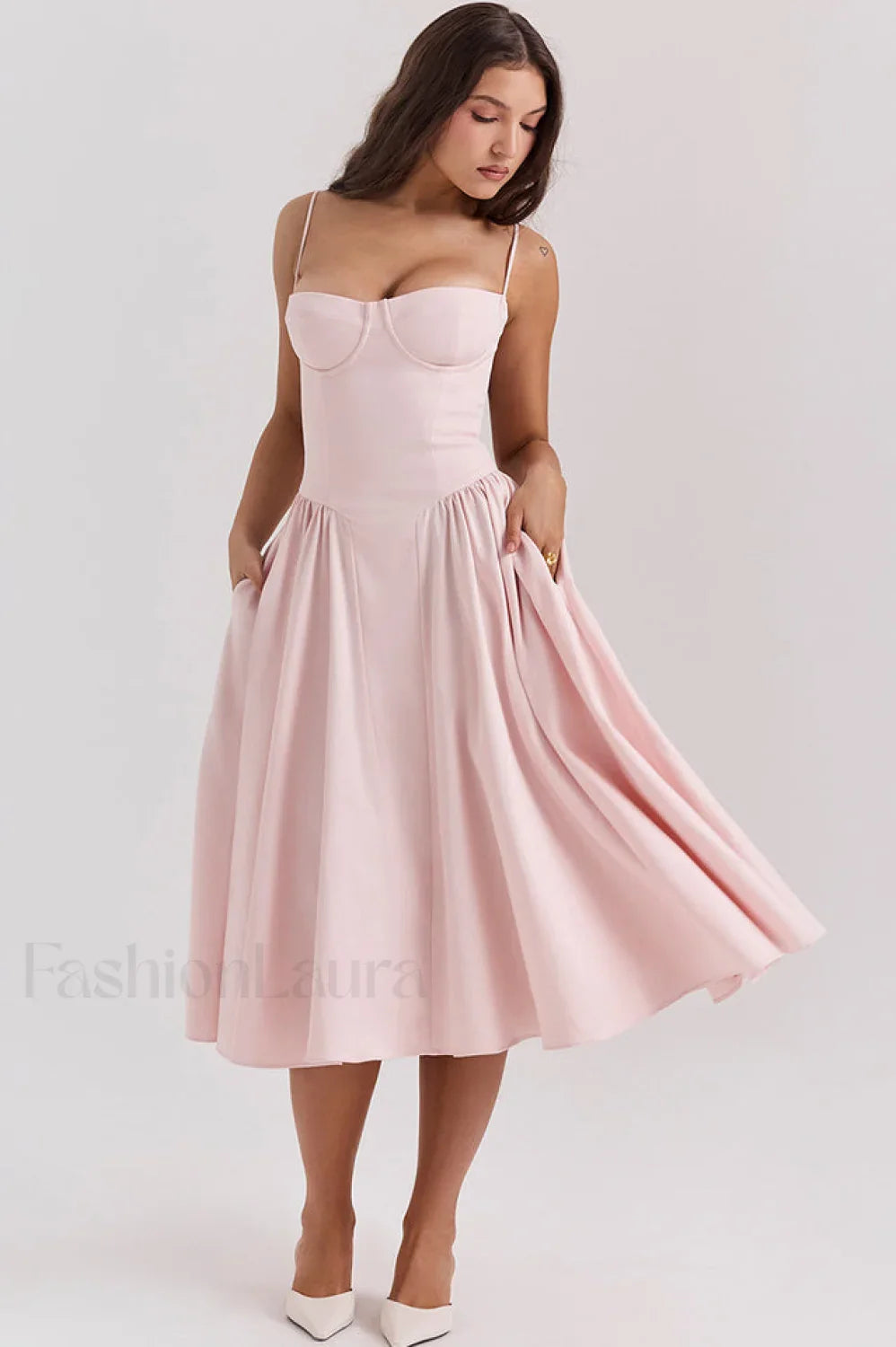 Samaria French Stylish Navy Corset Sundress S / Blush