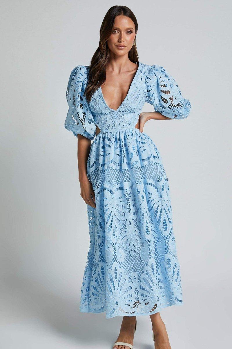 Sandra Embroidered Lace Cut out Midi Dress