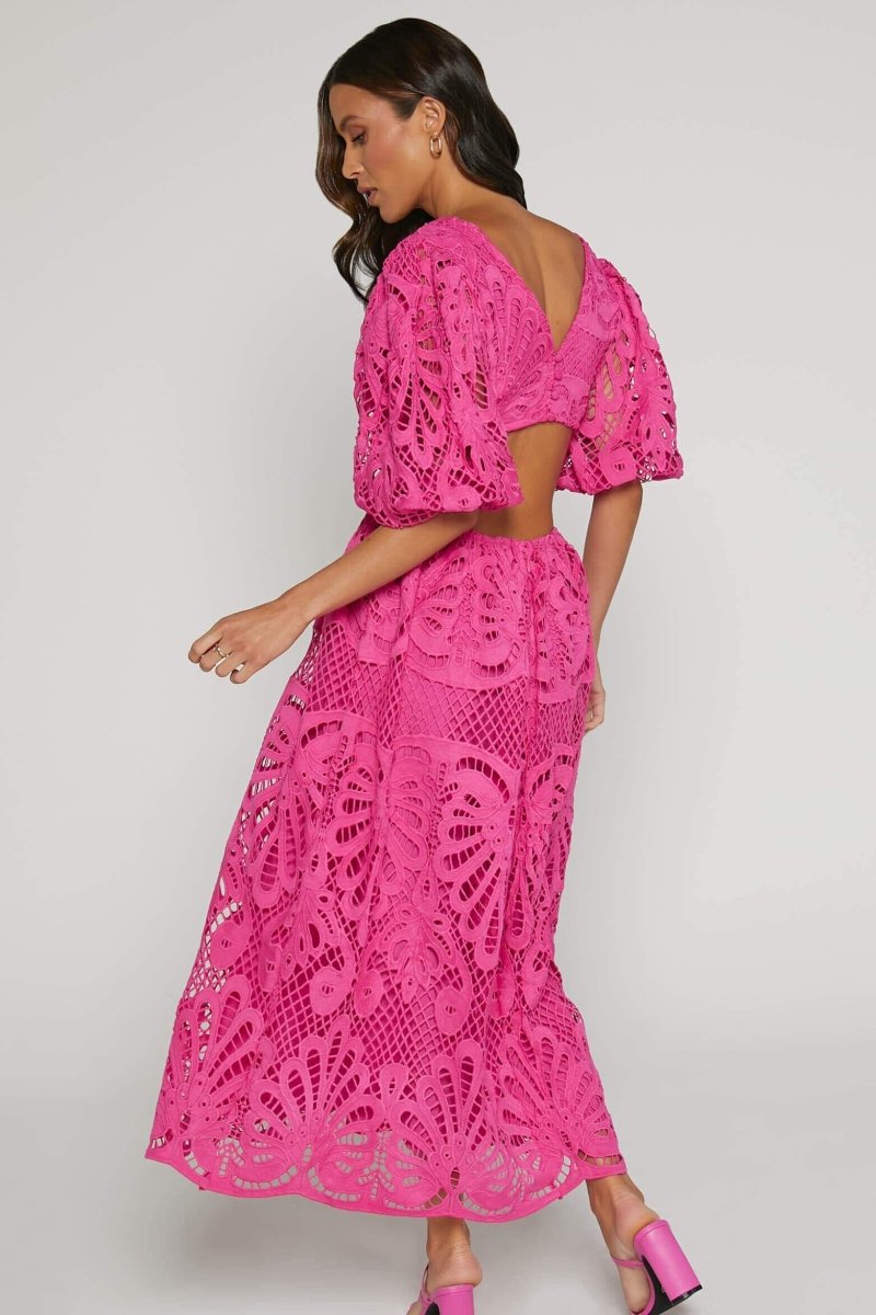 Sandra Embroidered Lace Cut out Midi Dress
