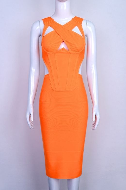Sasha Bandage Midi Dress - Apricot Orange