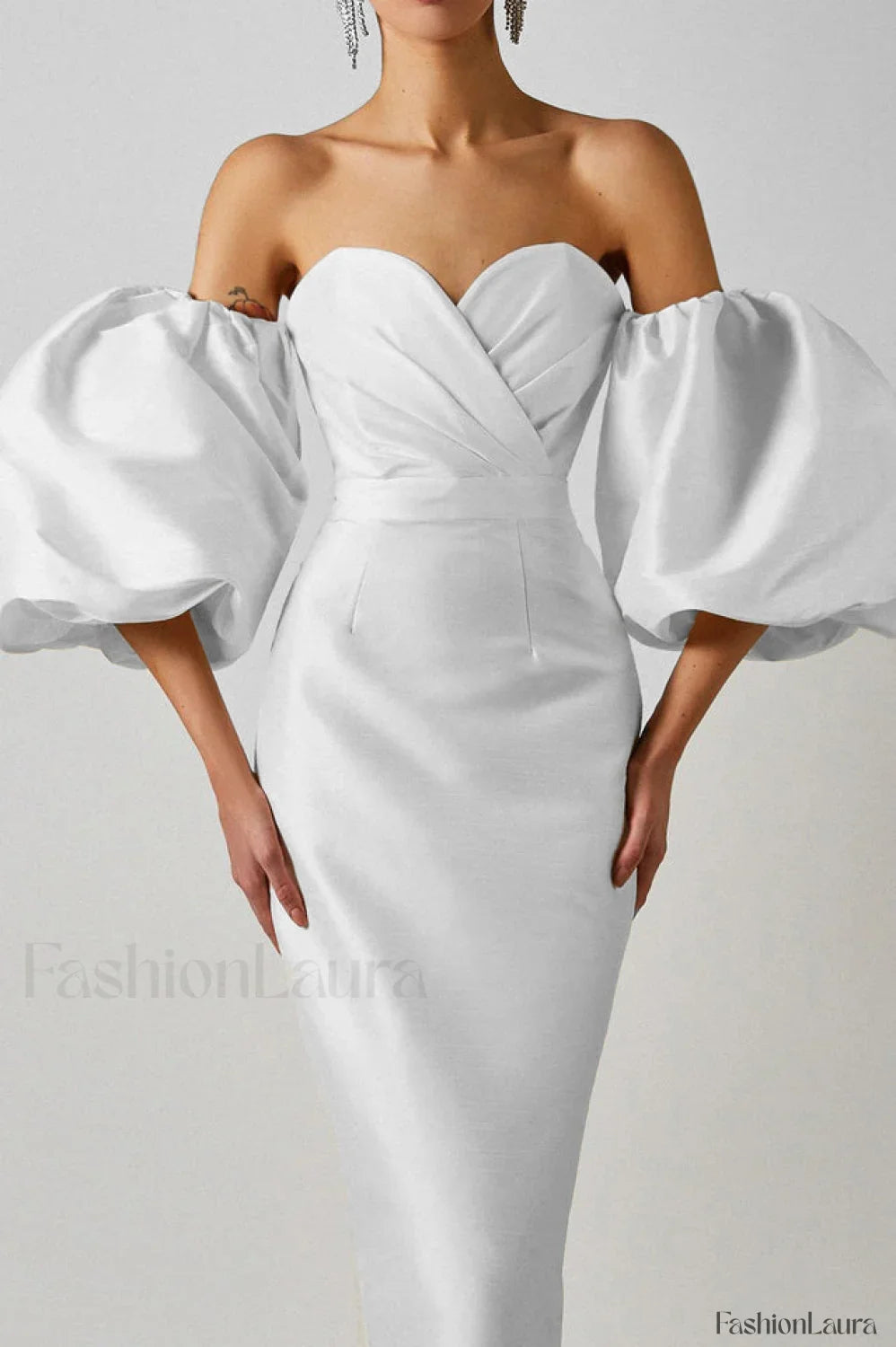 Satin Strapless Stylish Midi Dress