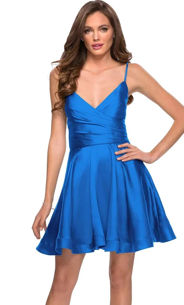 V-Neck Satin Homecoming Dress With Corset SYH73 by vivymakudress