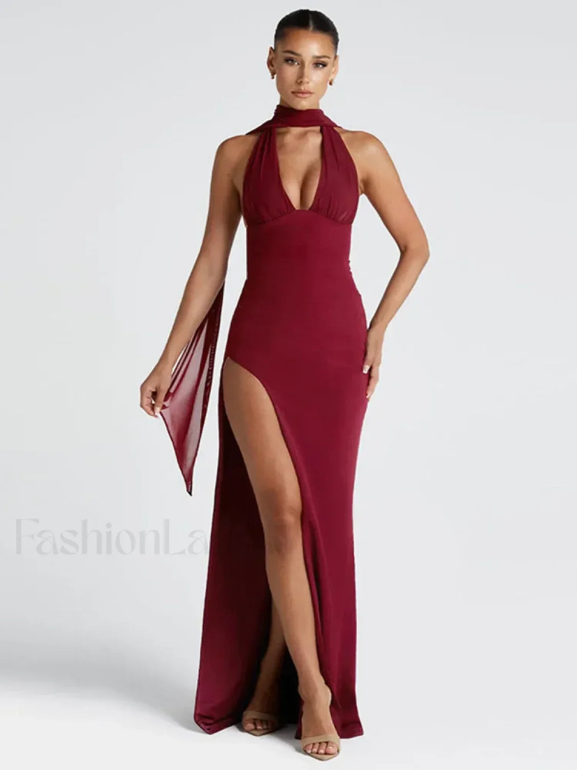 Scarf Split Deep V Maxi Dress