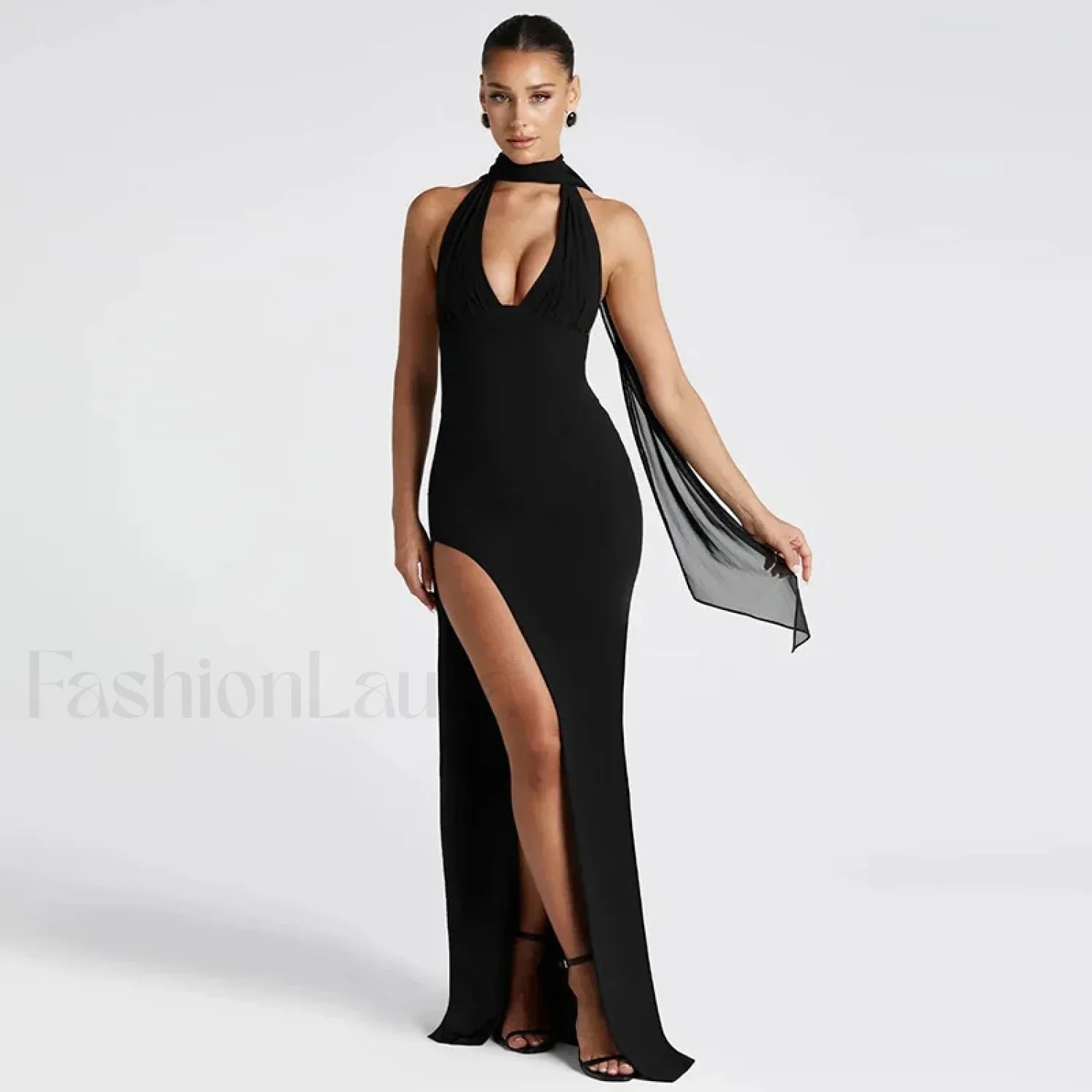 Scarf Split Deep V Maxi Dress