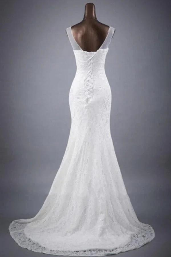 Scoop Neck Appliques Lace Trumpet/Mermaid Wedding Dress (ZD15435)