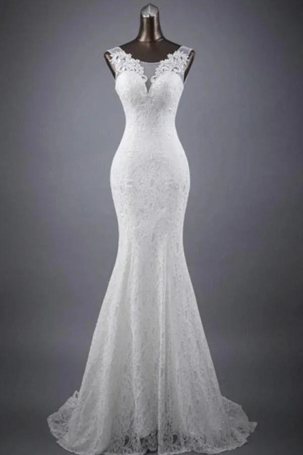 Scoop Neck Appliques Lace Trumpet/Mermaid Wedding Dress (ZD15435)