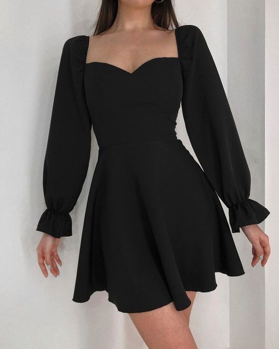 Black Long Sleeves Short Homecoming Dress Party Dress