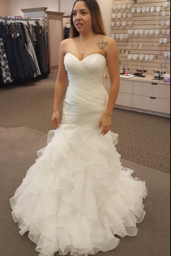 New Arrival Mermaid Organza Sweetheart Ruffles Pleated Wedding Dresses Prom Dress