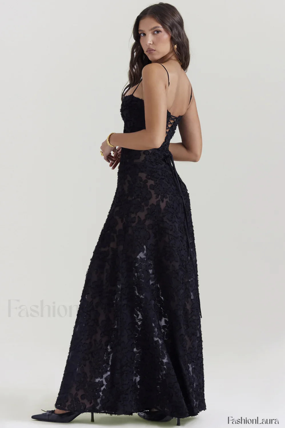 Serena Vintage Black Charming Printed Maxi Dress