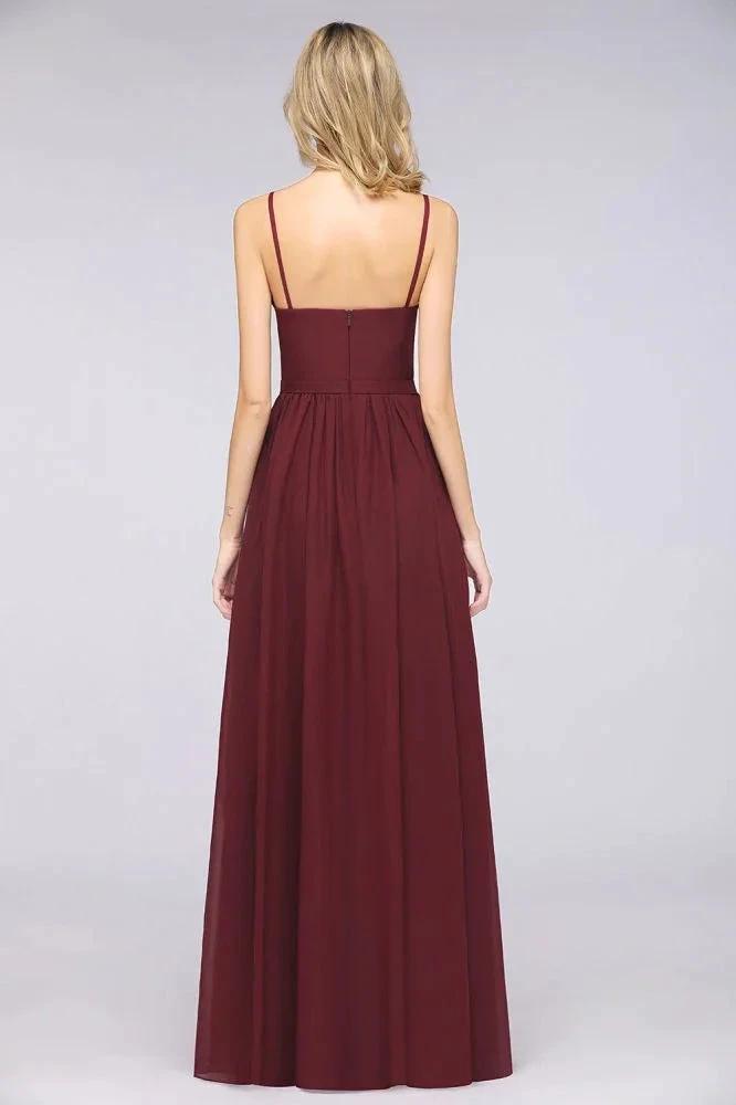 Sexy Double Deep V-Neck Ruffles Sleeveless Bridesmaid Dress Chiffon Side Split Evening Party Dress (ZD13112)