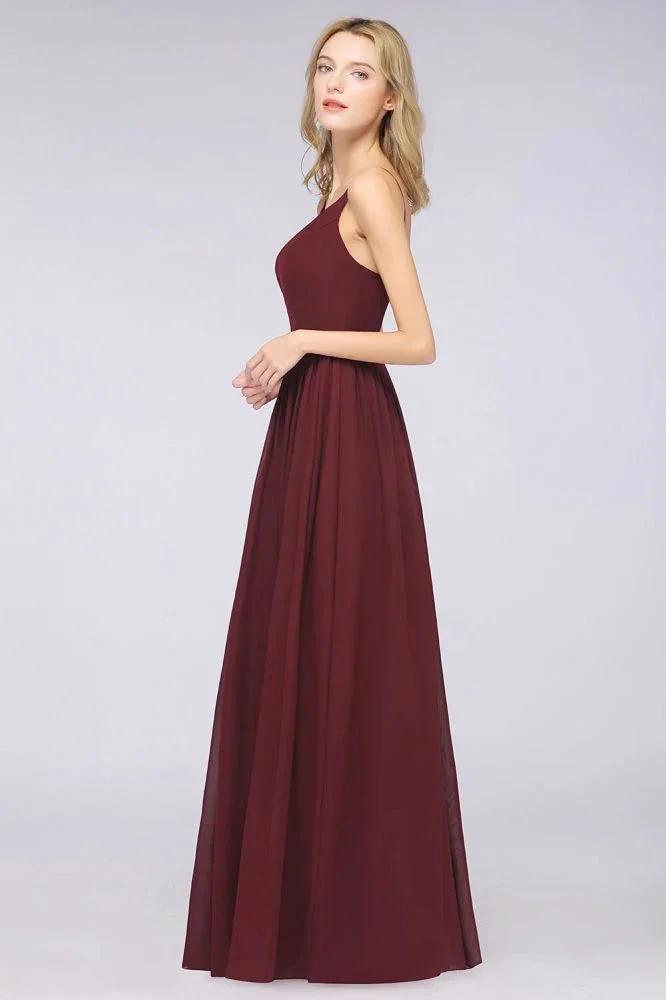 Sexy Double Deep V-Neck Ruffles Sleeveless Bridesmaid Dress Chiffon Side Split Evening Party Dress (ZD13112)