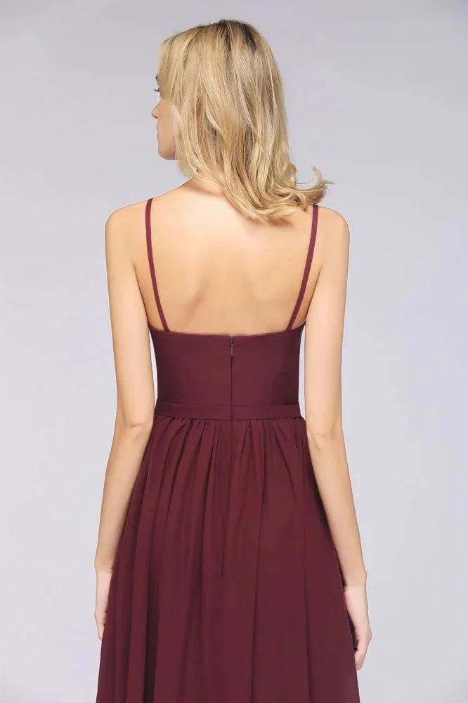 Sexy Double Deep V-Neck Ruffles Sleeveless Bridesmaid Dress Chiffon Side Split Evening Party Dress (ZD13112)
