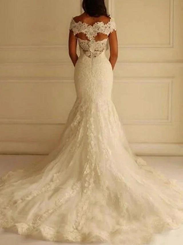 Sexy Long Mermaid Off the Shoulder Lace Wedding Dresses (ZD15965)