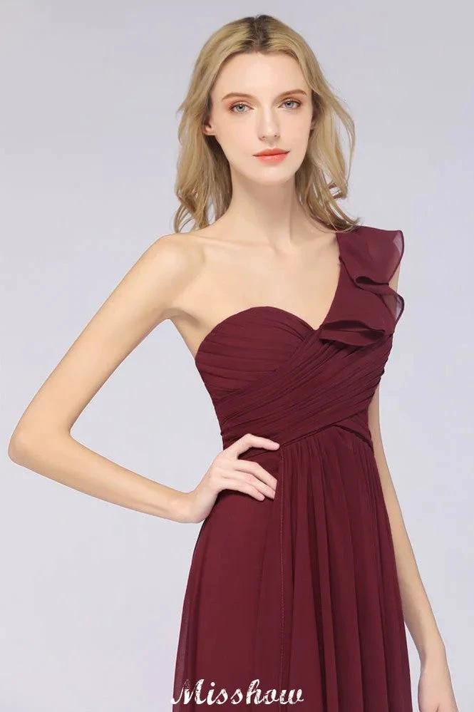 Sexy One-Shoulder Sweetheart Sleeveless Bridesmaid Dress Ruffles Beach Wedding Party Dress (ZD12906)