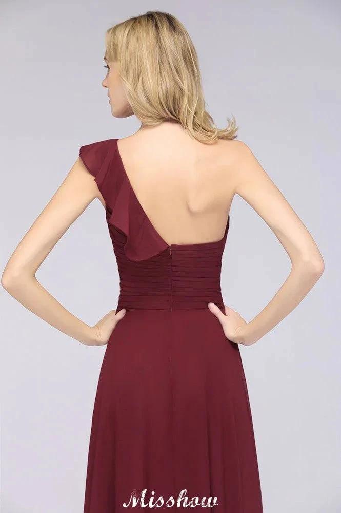 Sexy One-Shoulder Sweetheart Sleeveless Bridesmaid Dress Ruffles Beach Wedding Party Dress (ZD12906)