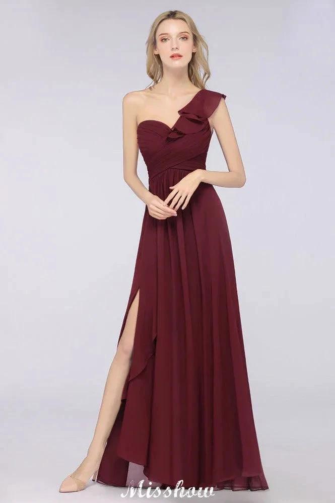 Sexy One-Shoulder Sweetheart Sleeveless Bridesmaid Dress Ruffles Beach Wedding Party Dress by misshow.com