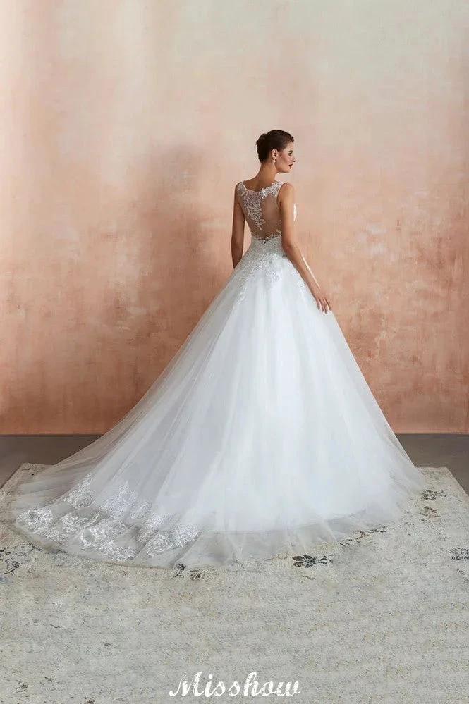 Sexy Pluging V-Neck Wedding Dress Sheer Lace Aline Bridal Gown (ZD13971)