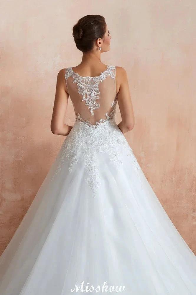 Sexy Pluging V-Neck Wedding Dress Sheer Lace Aline Bridal Gown (ZD13971)