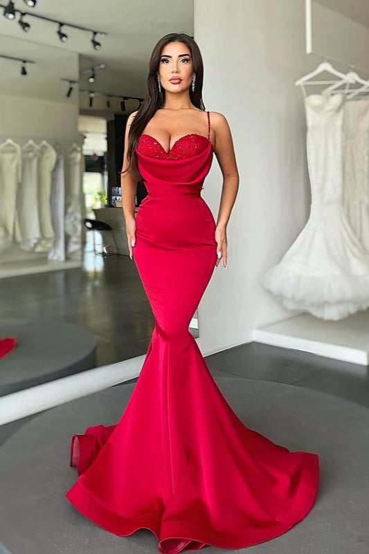 Sexy Red Spaghetti-Straps Mermaid Prom Dress Long