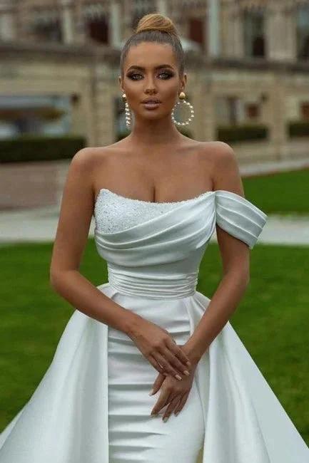 Sexy Satin A-line Off-the-shoulder Sleeveless Sequined Wedding Dress With Slit (ZD16523) - View 3 | VelvetHem