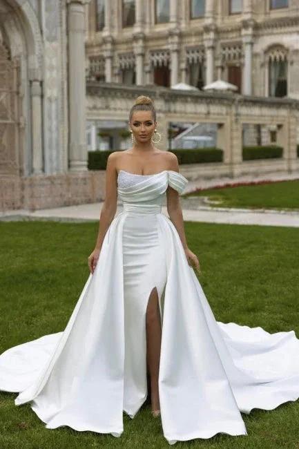Sexy Satin A-line Off-the-shoulder Sleeveless Sequined Wedding Dress With Slit (ZD16523)