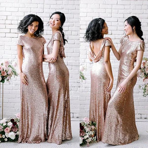 Sexy Sequined Bridesmaid Dresses Rose Gold Long Wedding Guest Dresses (ZD12868)
