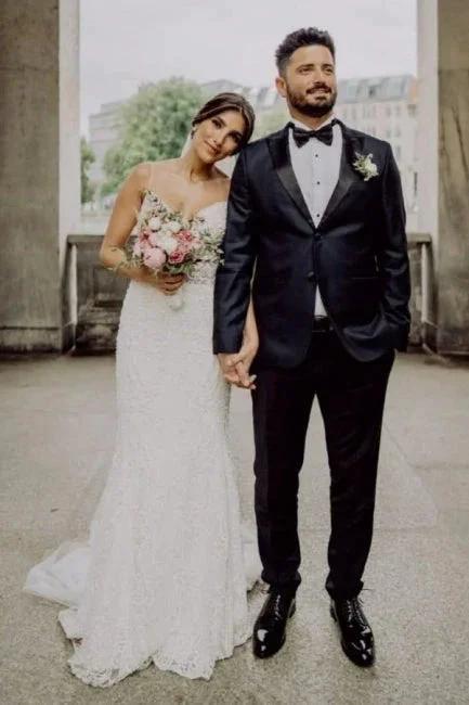 Sexy Spaghetti Strap Sleeveless Mermaid Lace Wedding Dresses with Chapel Train (ZD14676)