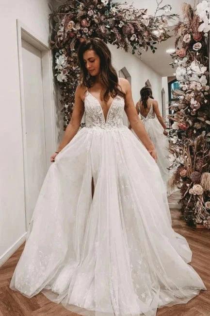 Sexy Spaghetti Straps Sleeveless A-Line Lace Wedding Dresses (ZD14652)