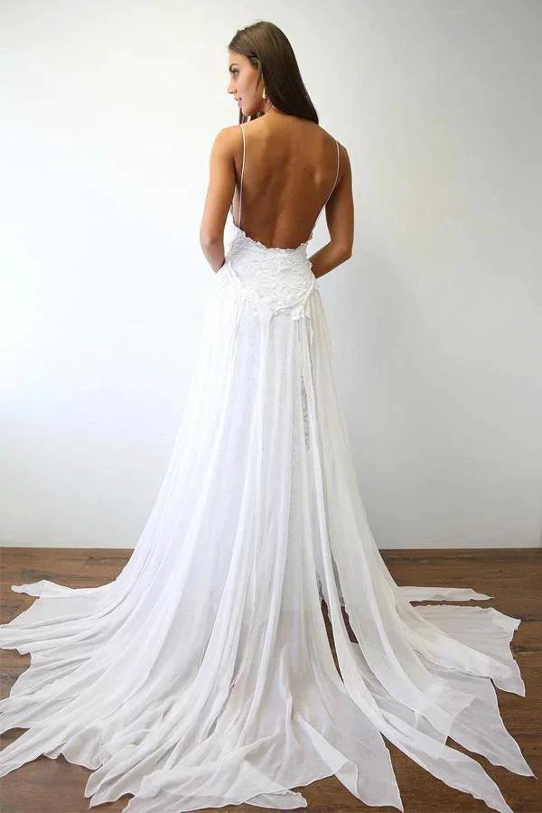 Sexy Spaghetti Straps White Long Beach Wedding Dress (ZD16329)