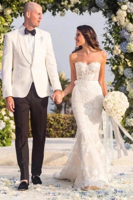 Sexy Strapless Sweetheart Mermaid Wedding Dresses Bridal Gowns With Lace (ZD14605) - VelvetHem