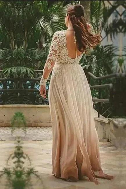 Sexy Sweetheart A-line Long Sleeves Backless Boho Chiffon Wedding Dresses (ZD14984)