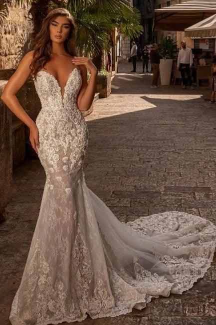 Sexy sweetheart sleeveless mermaid lace Wedding dresses (ZD14880)