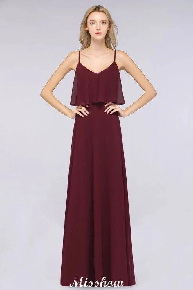 Shapghetti Burgundy Bridesmaid Dress Backless Chiffon Wedding Guest Dress (ZD12943)