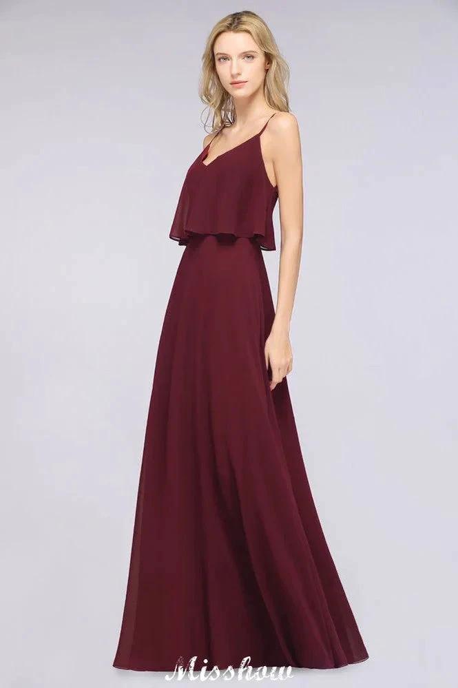 Shapghetti Burgundy Bridesmaid Dress Backless Chiffon Wedding Guest Dress (ZD12943)