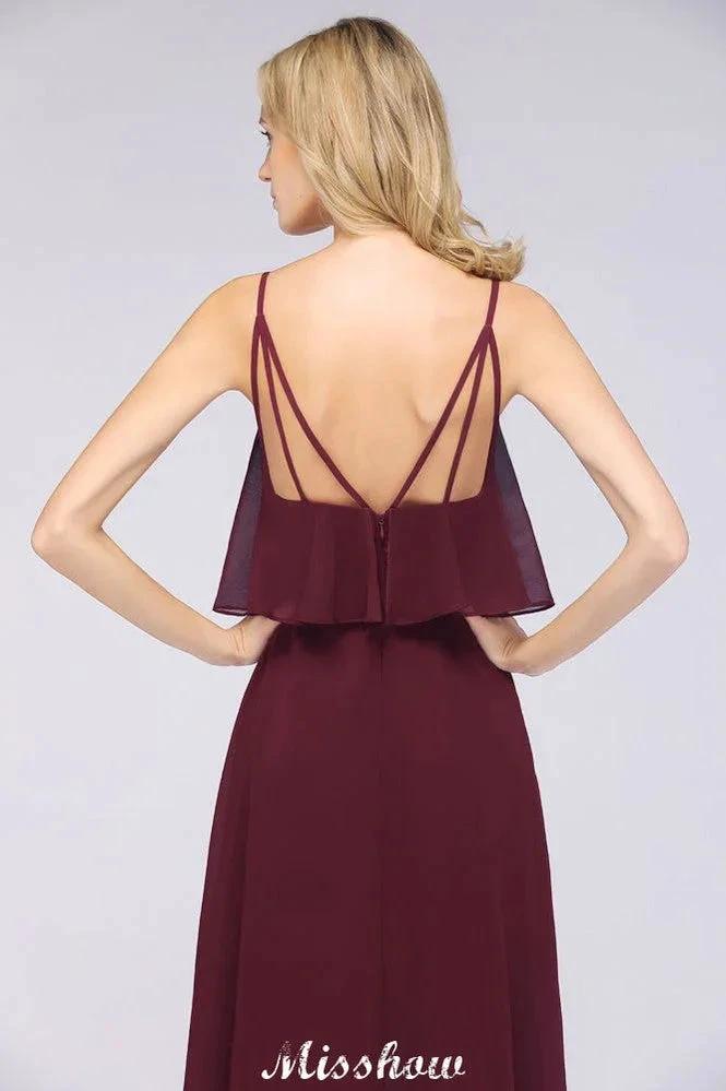 Shapghetti Burgundy Bridesmaid Dress Backless Chiffon Wedding Guest Dress (ZD12943)