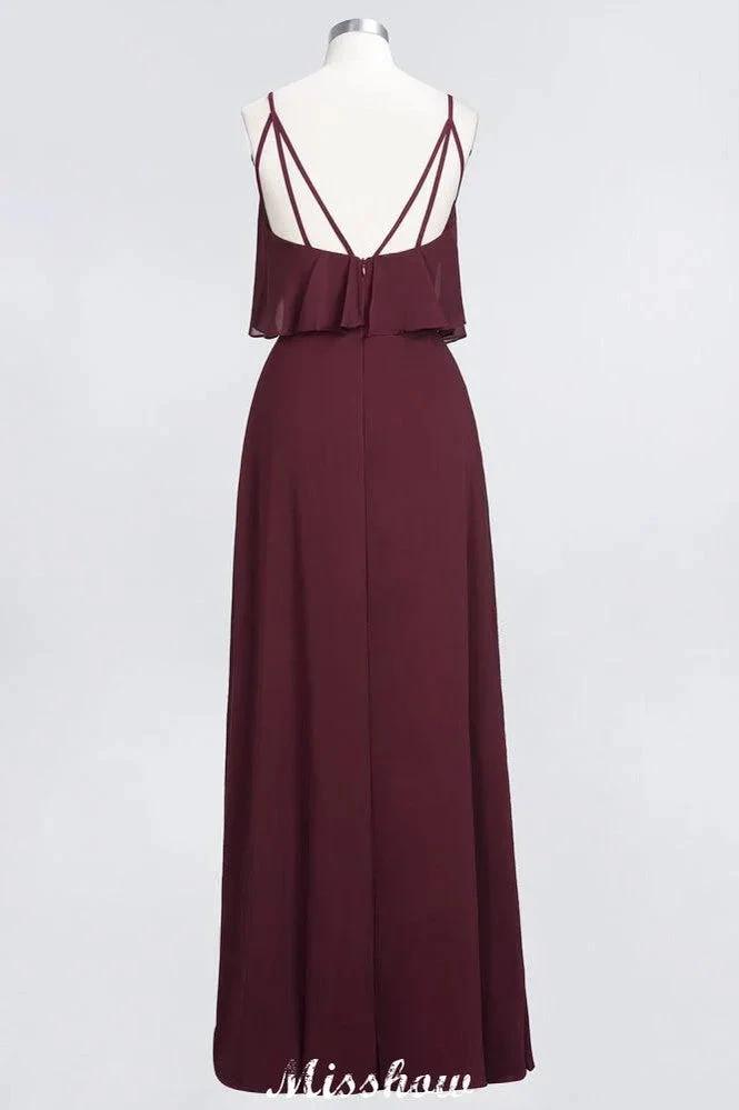 Shapghetti Burgundy Bridesmaid Dress Backless Chiffon Wedding Guest Dress (ZD12943)