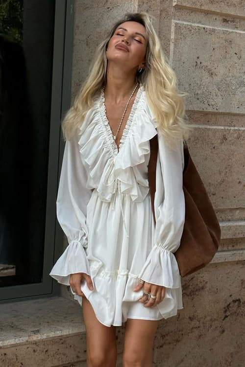 Sharon V - neck Ruffle Mini Dress