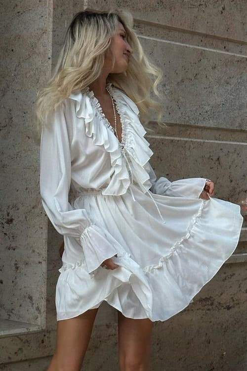 Sharon V - neck Ruffle Mini Dress