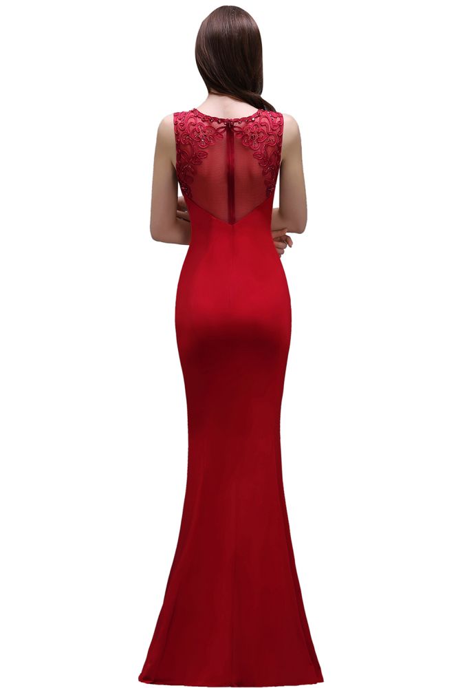 Sheath Round Neck Applique Floor-Length Burgundy Prom Dressses - View 6 | VelvetHem