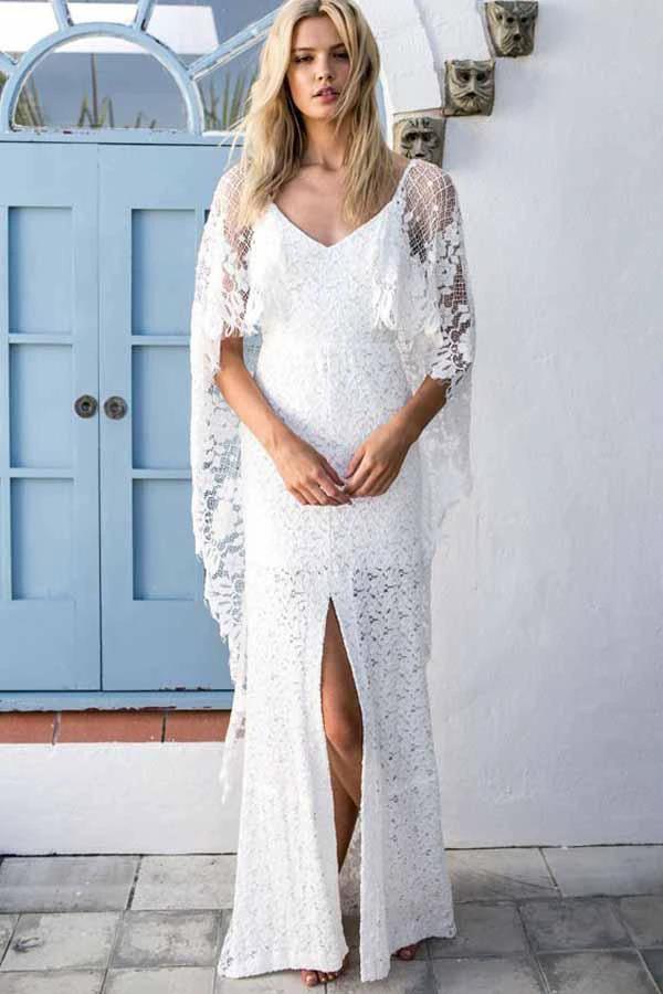 Sheath Scoop Backless Lace Wedding Dress with Split Wraps (ZD16047)